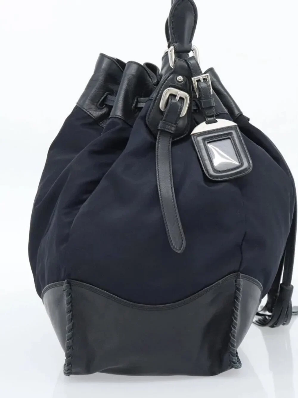 PRADA Shoulder Bag Nylon Leather Black Silver Auth